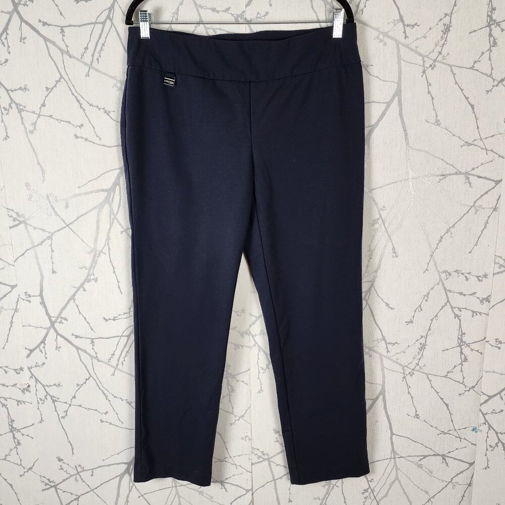Lisette L Navy Stretch Knit Mid Rise Slim Ankle Pants